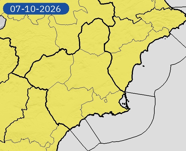 Aviso amarillo por lluvias este miércoles en Alhama de Murcia