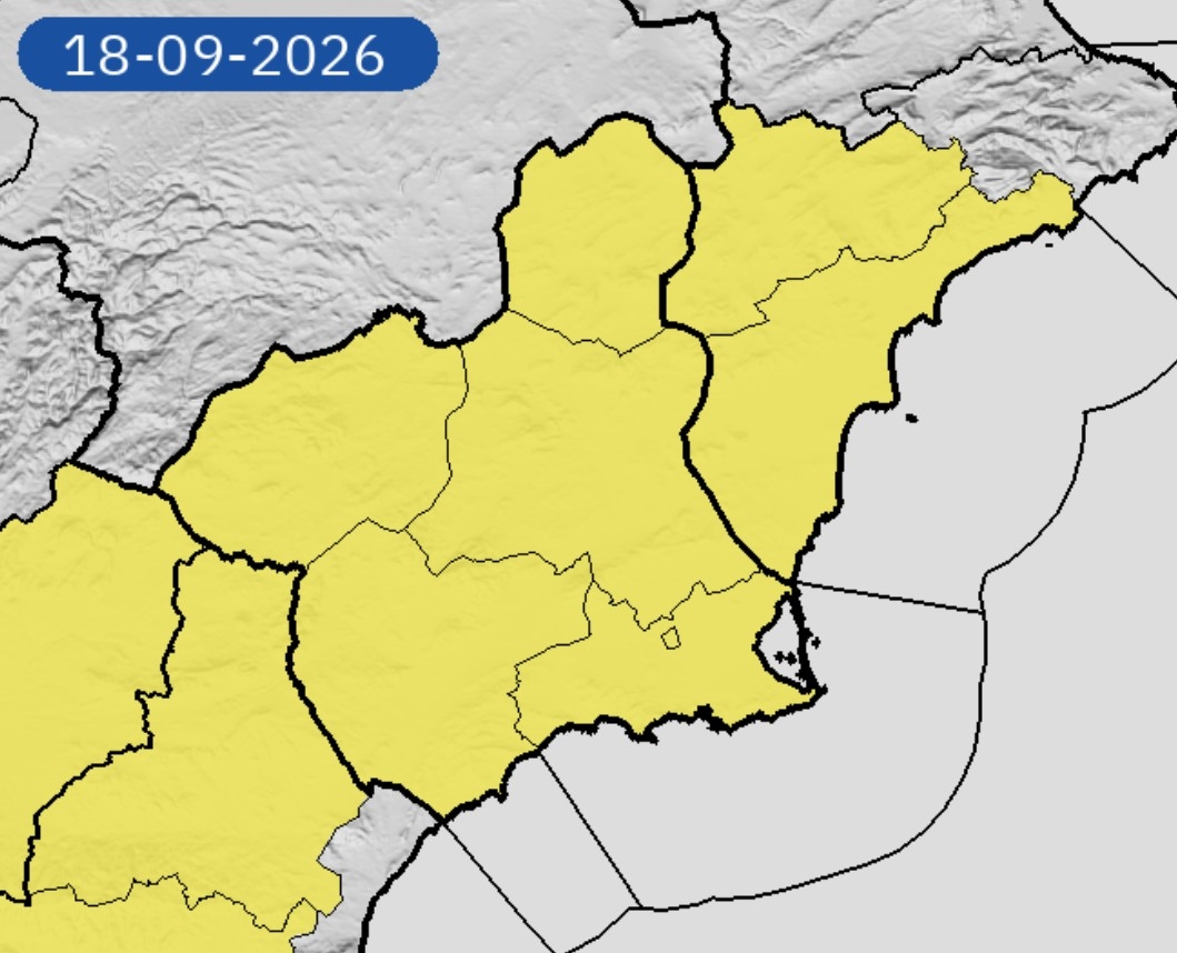 Aviso amarillo por lluvias este viernes en Alhama de Murcia